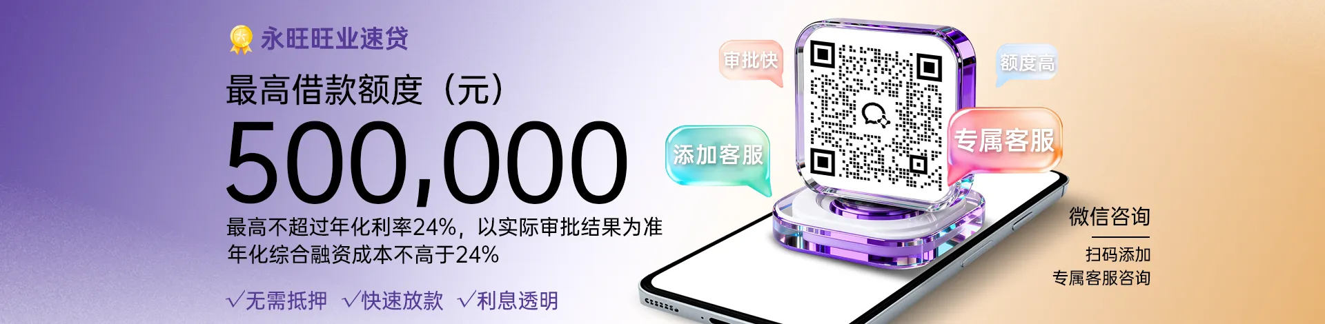 旺业速贷是永旺小贷专为个体工商户和小微企业推出的纯信用贷款产品，最高额度 50 万元，最长 24 期，无抵押，线上申请快速到账