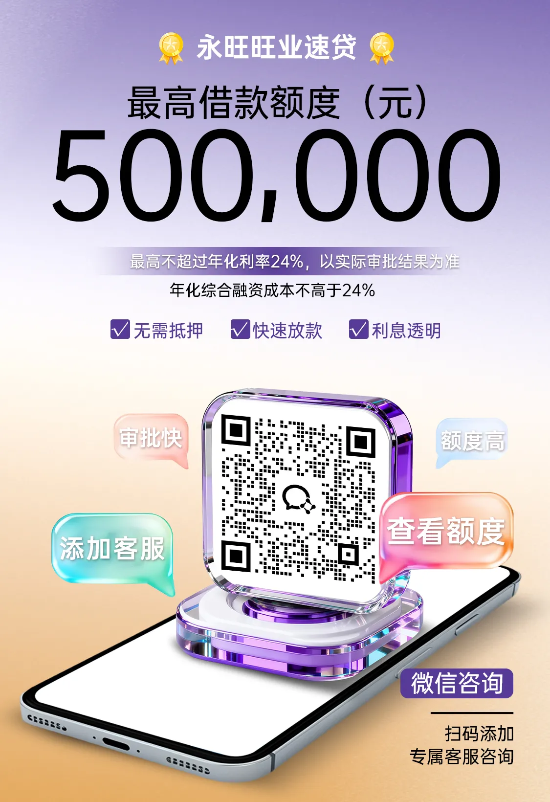 旺业速贷是永旺小贷专为个体工商户和小微企业推出的纯信用贷款产品，最高额度 50 万元，最长 24 期，无抵押，线上申请快速到账
