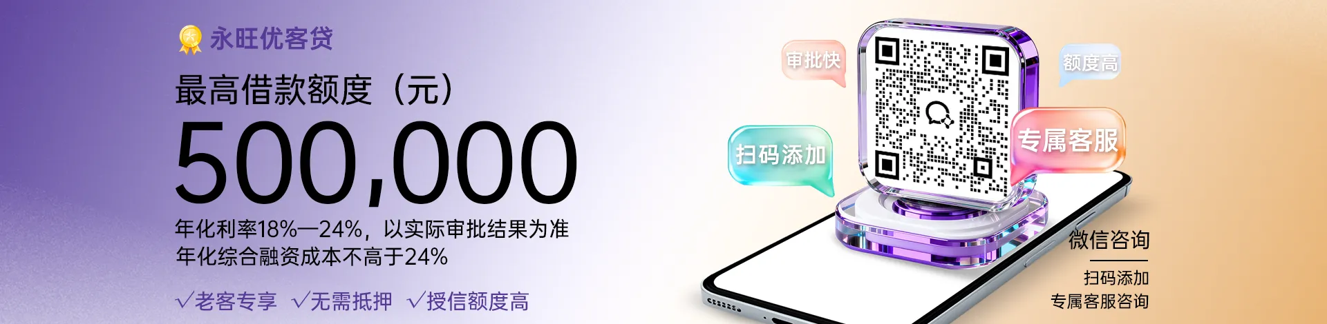 优客贷是永旺小贷为老客户提供的专属贷款产品，无需抵押，最高额度 50 万，最长 24 期，还款方式灵活，到账快捷